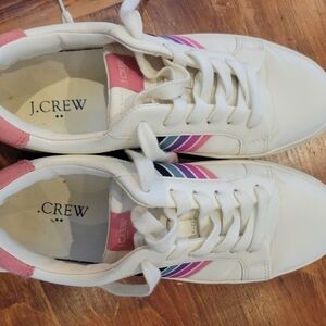 J.Crew Women's White Leather Sneakers Rainbow Stripe Tennis‎ Shoes Size 7,